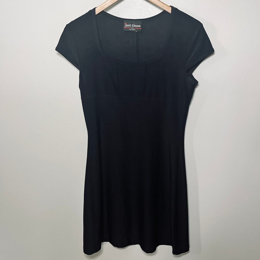 Just Choon Dress VTG 90s Y2K Little Black Slinky Knit Skater Pullover Casual S